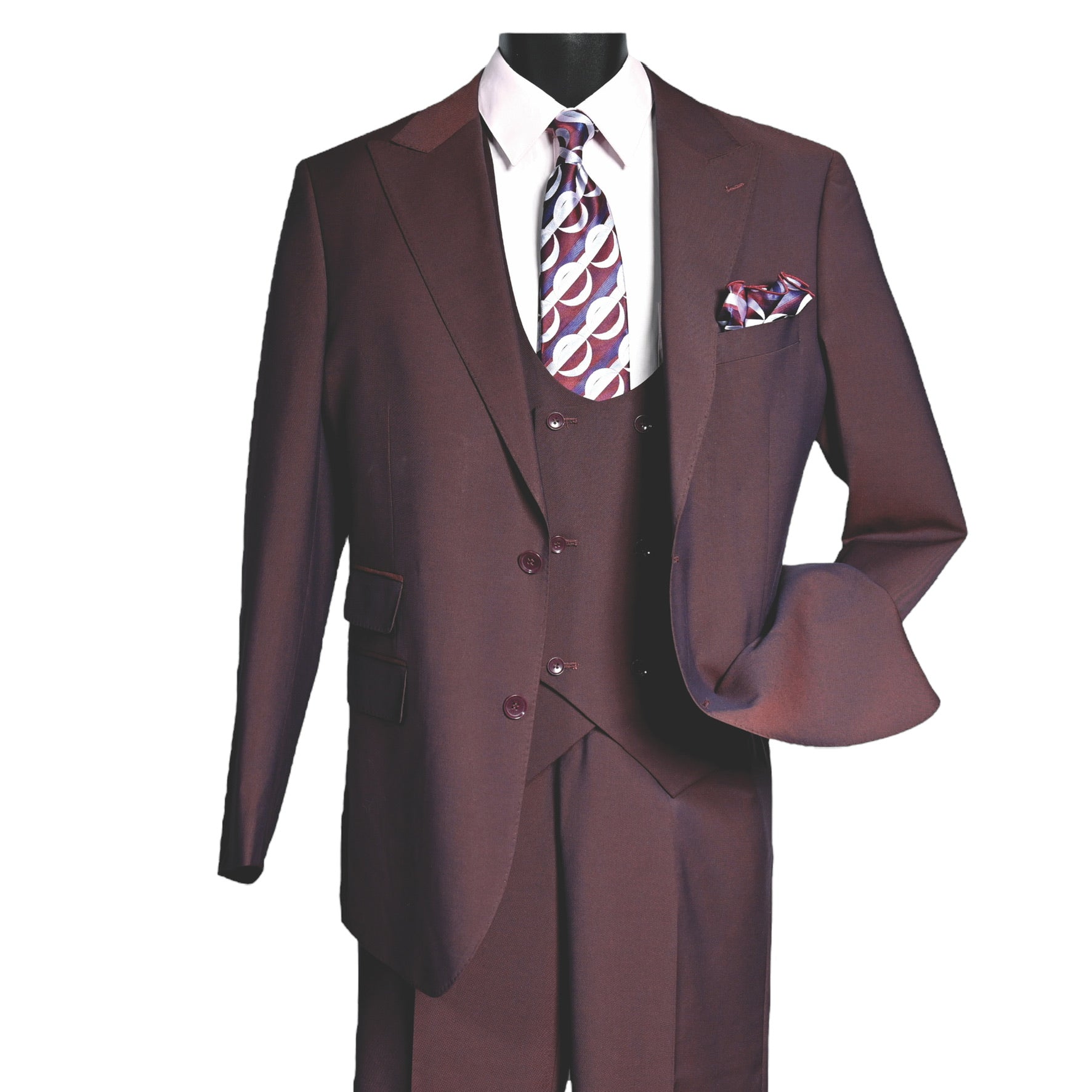 MAZARI: 3PC  Scoop Vested Modern Fit Suit 2218